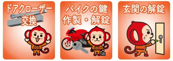 家の鍵交換、車の鍵開け、金庫の鍵開けは鍵猿まで