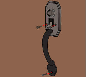 ①室内側のドアノブを固定しているネジを外します。