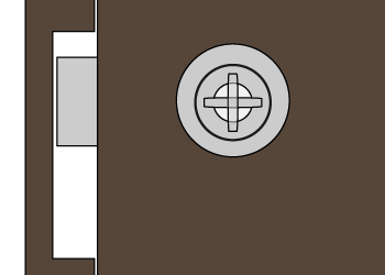 ③ストライクの上下のネジを仮止めし、室内側のツマミを回して鍵の開け閉めができるかどうか確認します。