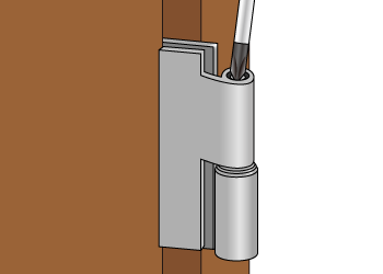 ④下部の蝶番の軸カバーを外し、上側のネジを回して高さを調節します。