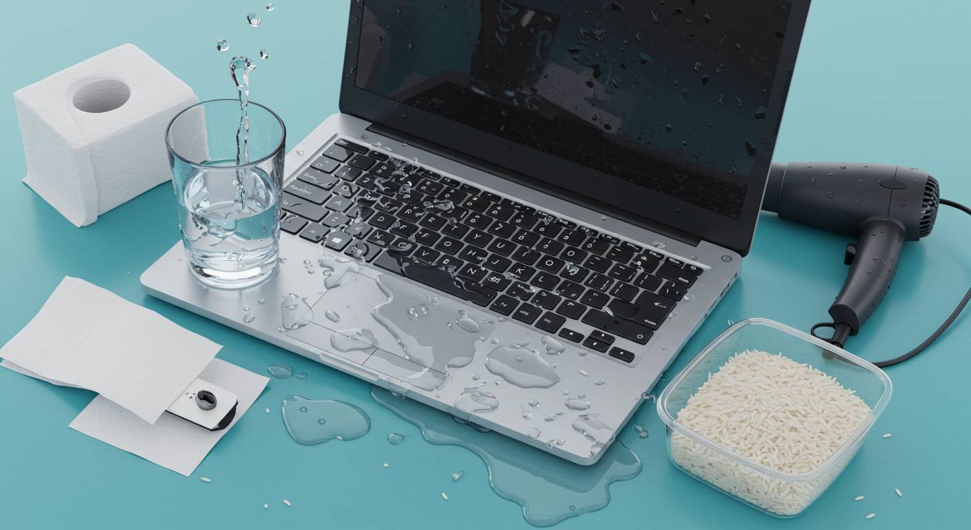 パソコンが水没!?慌てず試したい緊急対処法とその後の復旧手順