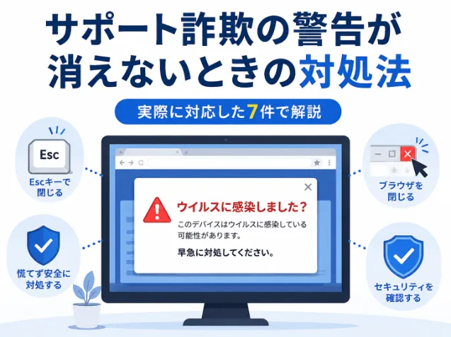 サポート詐欺の警告が消えないときの対処法｜実際に対応した7件で解説