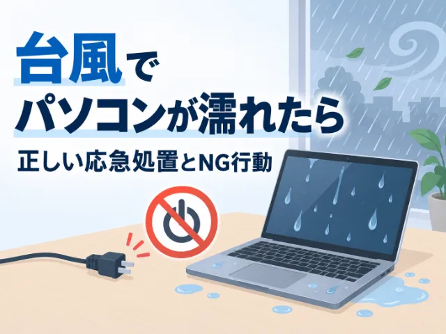 台風などでパソコンが濡れたときの正しい対応とNG行動｜今すぐやるべき応急処置