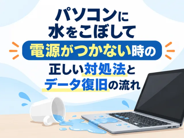 パソコンに水をこぼして電源がつかない時の正しい対処法とデータ復旧の流れ