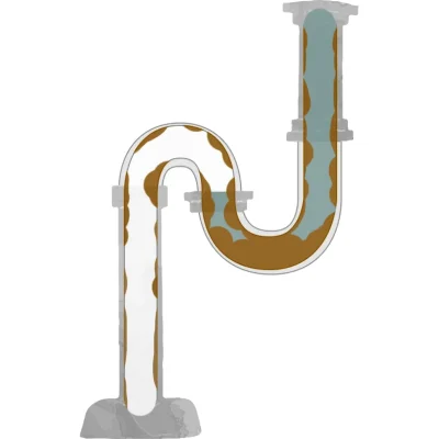 配水管が汚れて詰まっている様子