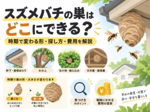 スズメバチの巣はどこにできる？時期で変わる形と見つからないときの探し方・費用